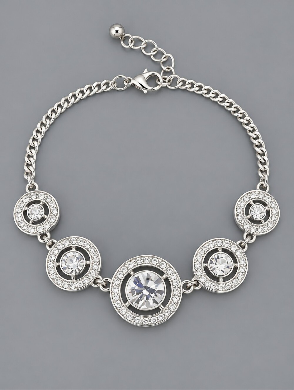 3/$30 Silver Plated Rhinestone Halo Circles Bridal Formal Holiday Bracelet